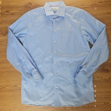 Eton Light Blue Fine Striped Twill Dress Shirt Regular Fit Cotton Mens 42 16 1/2