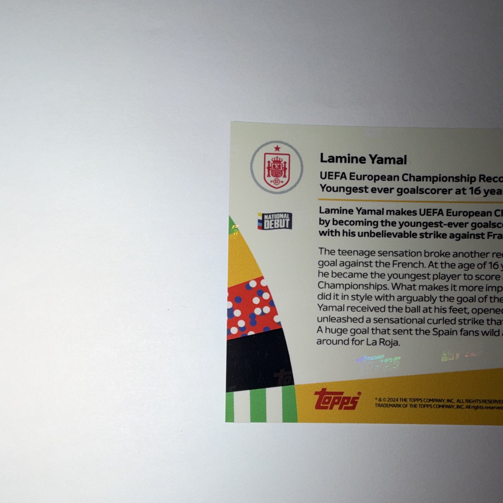 Topps Now UEFA EURO 2024 Lamine Yamal National Debut #054 Spain /34873 view 5