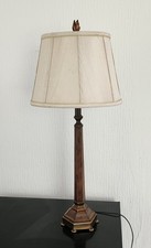 Vintage Tall Table Lamp, English, Brass,  Oak with Shade 83cm