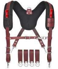 Heavy Duty Leather Work Suspender With Pockets  Fully-Adjustable Padded Leat...