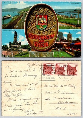 Vintage Rüdesheim am Rhein Germany Multiview Postcard Niederwalddenkmal 1954