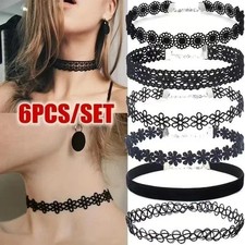 6pc Choker Necklace Set Black Velvet Classic Women Chain Collar Lace Stretchy US