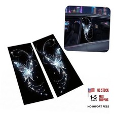 Car B-Pillar Sticker, 19.6"x 9.84" Bling Butterfly Car Side Decal, 2PCS Blue
