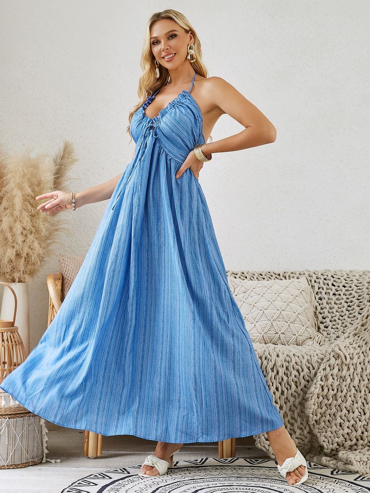 Sundresses Women Trendy 2026 Women's Sleeveless Striped Midi Dress  Spaghetti  Strap Flowy Swing Long Dress For Summer Flowy Long Dress For Women