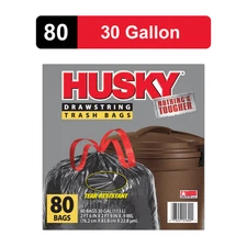 Large Trash Bags, 30 Gallon, 80 Count, Tear-Resistant, Drawstring, 20% PCR