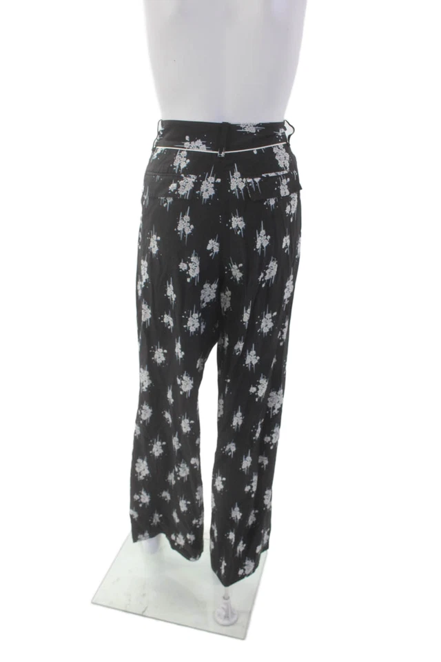 10 Pantalones acampanados florales de tiro medio negros talla 6 Crosby Derek Lam para mujer Foto 3 de 4