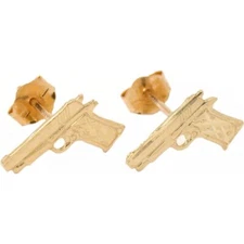 14k Gold .45 Cal Handgun Earrings Gun Pistol Jewelry  7mm