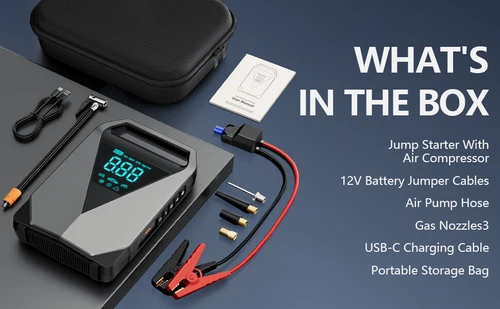 Jump Starter with Air Compressor, Portable 12000mAh Car Battery Jumper Starter - Picture 16 of 18