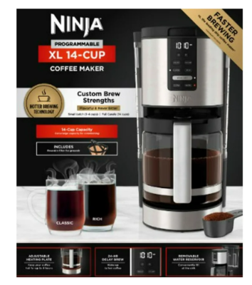 Ninja DCM200 Programmable XL 14-Cup Coffee Maker, Glass Carafe