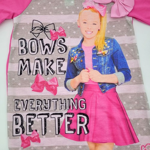 Jojo Girls Sleepwear 4 Nightgown Pajama Sleep Shirt Pink Bow Striped Lightweight - Picture 4 of 16
