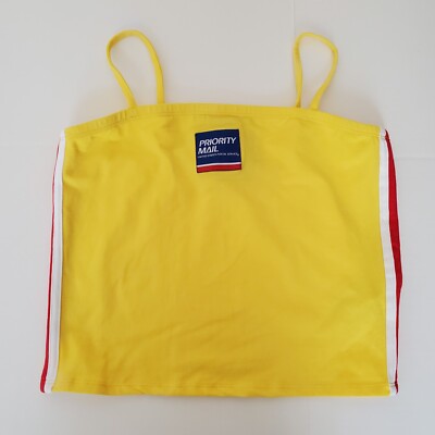Forever 21 Womens Crop Top USPS Edition Priority Mail Yellow Tank Strappy Sz M