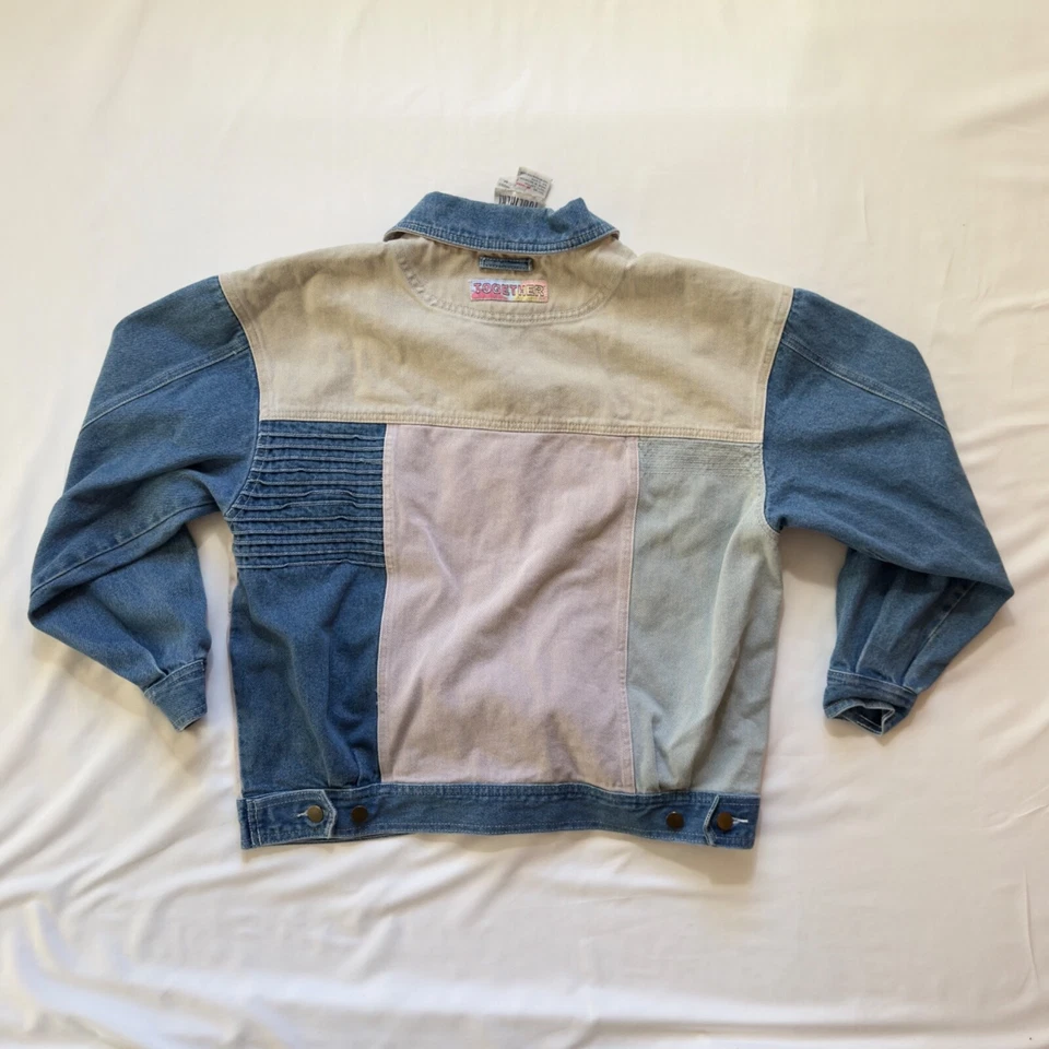 Vintage años 90 ¡JUNTOS! Chaqueta Jean Talla M Algodón Patchwork Unisex Streetwear Foto 2 de 4