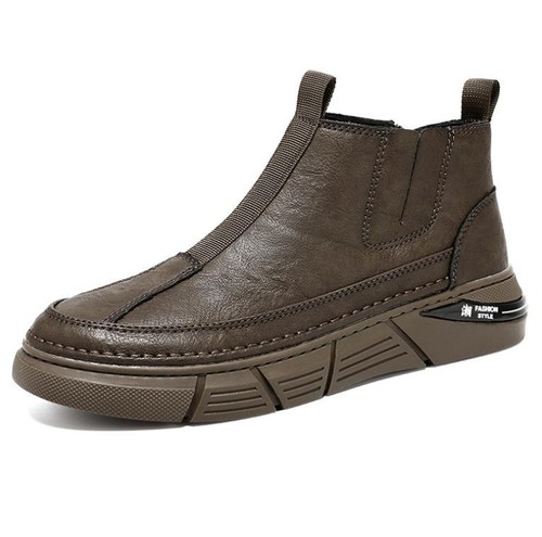 Mens Thick-Soled Side Zip Ankle Boots Chelsea Boots High Top Brouge Tooling Shoe - Picture 9 of 9