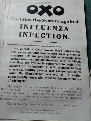 H7-5 Ephemera 1918 Ww1 Faltreklame Oxo gegen Grippe 
