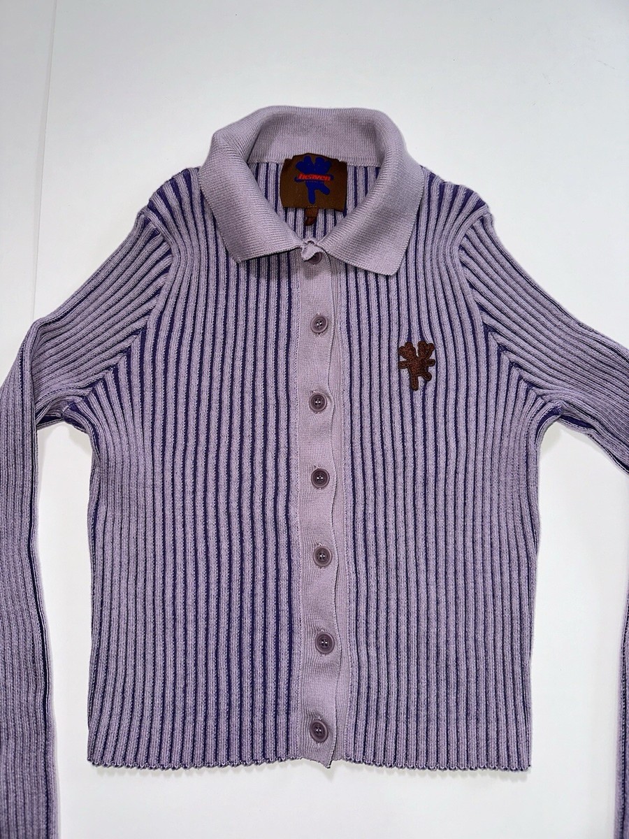 Heaven by Marc Jacobs Purple Collared Ribbed Knit Button Up