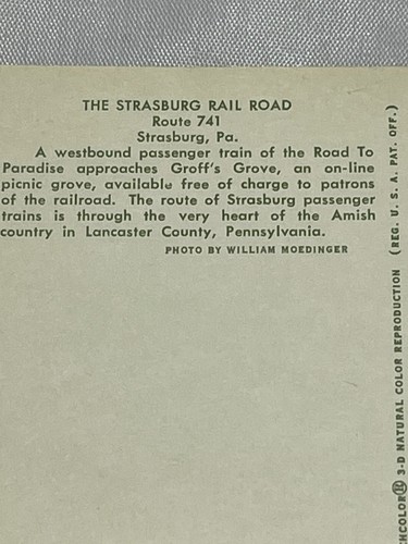 Strasburg Railroad Vintage Postcard Strasburg Pa Lancaster Pa - Afbeelding 3 van 3