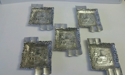 Set of 5 Interesting 800 Silver Germany Antique Ashtray - Picture 6 of 6