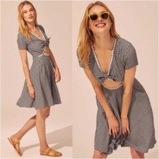 Solid & Striped Cut Out Dress Gingham Floral Size Medium Black White MSRP $228