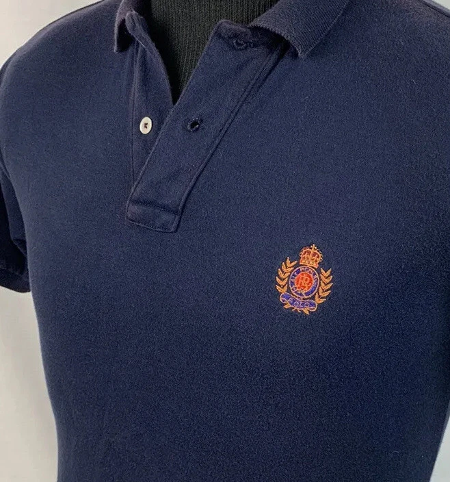 Vintage Ralph Lauren Polo Shirt Crest Logo Navy Blue Medium 80s 90s Sport