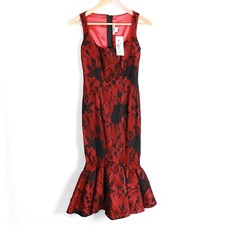 Deadly Dames Micheline Pitt Dress Size S Red Satin Black Floral Lace Couture