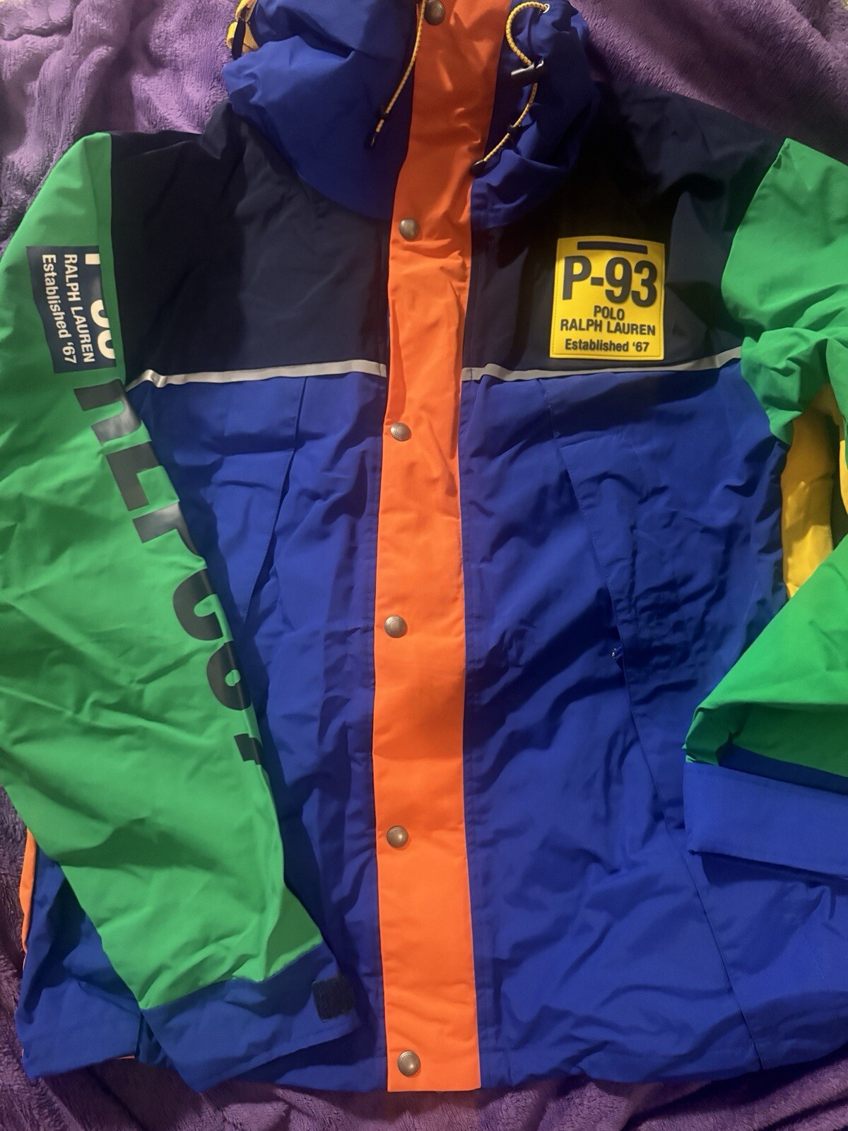 Nueva chaqueta L Polo Ralph Lauren RLPC67 Alpine Hi Tech Stadium 1992 bloque de color