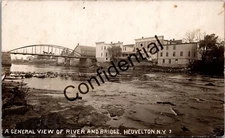 Real Photo 1913 View Of River And Bridge Heuvelton Oswegatchie NY RP RPPC K378