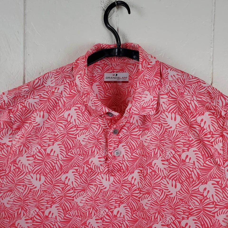 Camisa Polo Grand Slam Hombre Grande Rosa Cuello 1/4 Botón Estampado Gráfico Foto 2 de 4