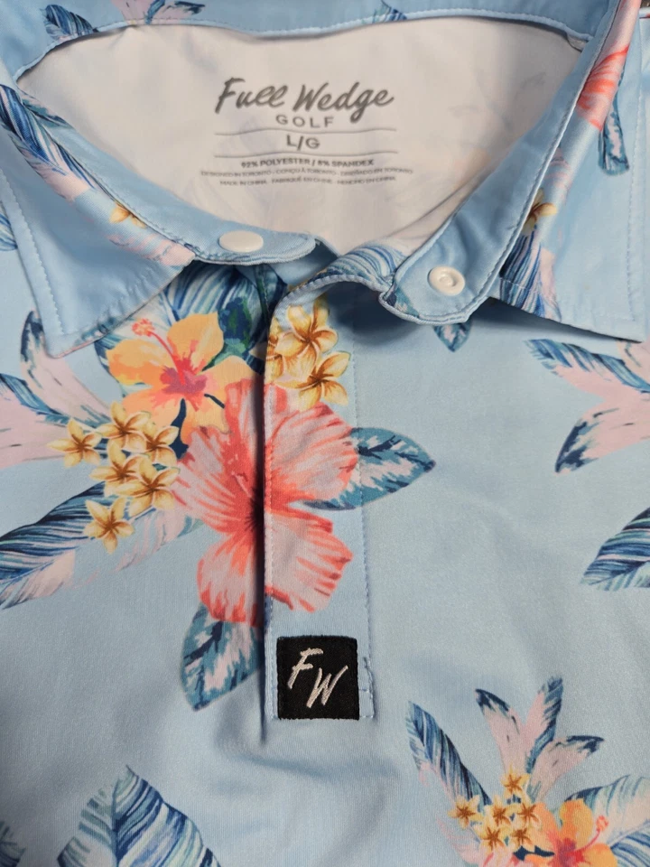 Camisa Polo Cuña Completa Para Hombre Grande Colorida Floral AOP Golf Elastizada S/S Foto 2 de 4