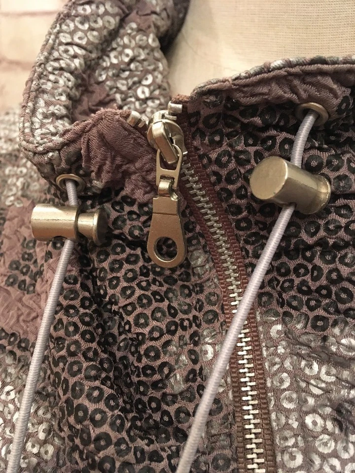 Ruby Rd. Womens 12 Casual Jacket Taupe Gray Silver Print Full Zip Faux Sequins - Image 3 of 4