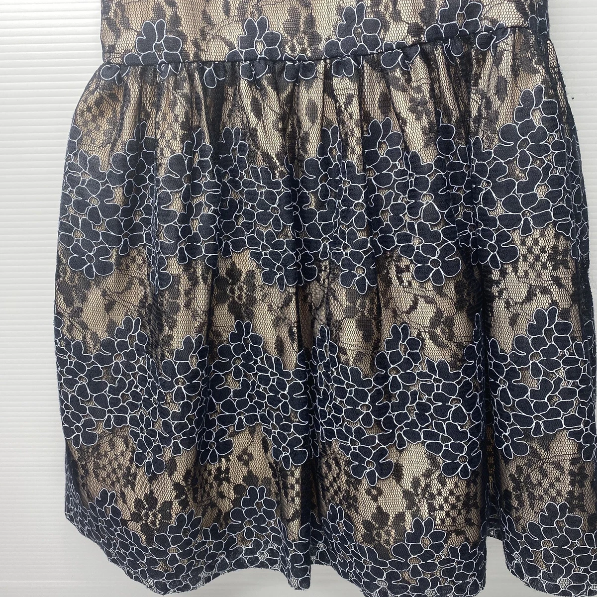 Girls Size 4 Frais Dress Navy Blue Floral Black Lace Party Photo Wedding Formal