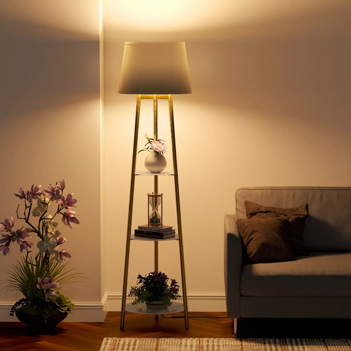 3 Tier Shelf Floor Lamp W Shade