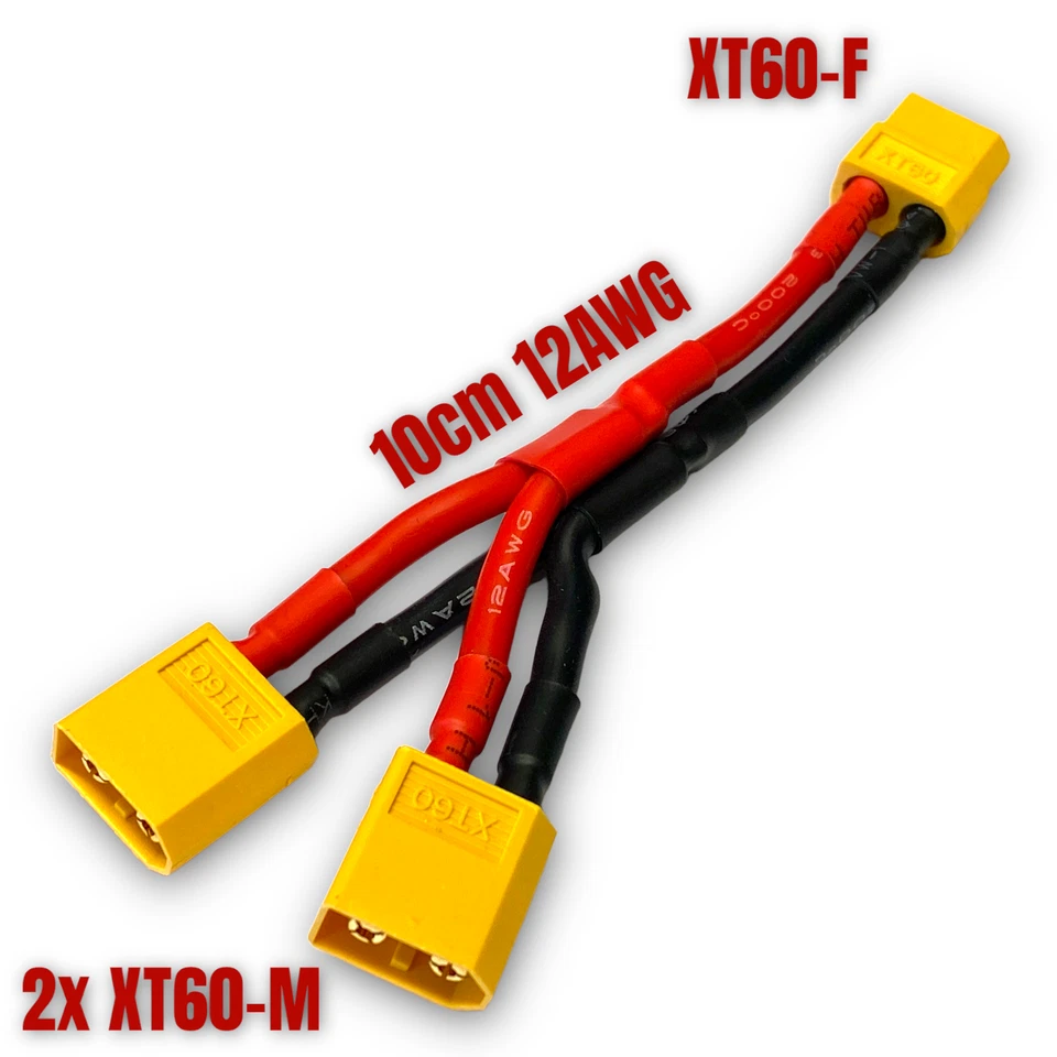 2 XT60 Adapterkabel Y Y-Kabel Parallel Lipo Akku Buchse Stecker 12AWG 10cm Kabel - Bild 2 von 4