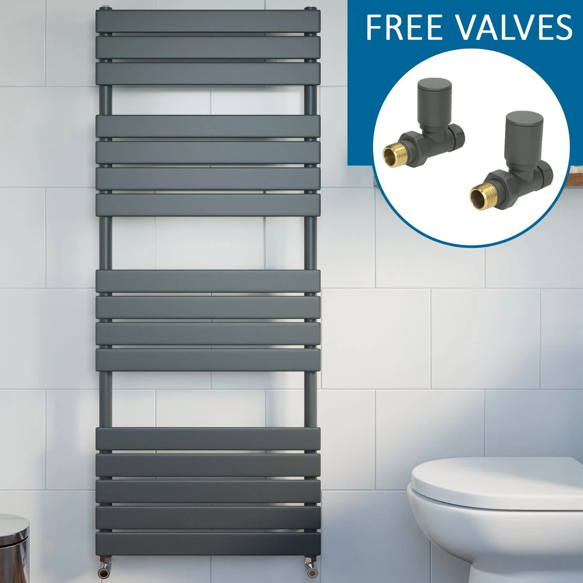 Modern Flat Panel Heated Towel Rail Radiator Anthracite 1600x600 Straight  Valves | eBay