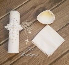 Beautiful 4 Pcs Baptism Candle Set White Baptism Set, Baptism Candle Set