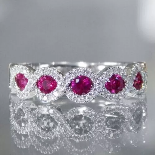 925 Silver July Birthstone Simulated Ruby & Diamond Infinity Ring Wedding Band - Picture 1 of 2