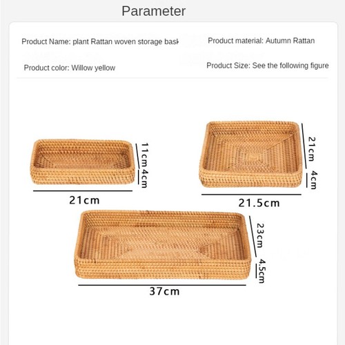 Hand Woven Wicker Storage Organizer Basket Rectangle Rattan Serving Tray - Picture 12 of 23