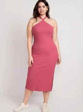 Old Navy Rib Knit Halter Midi Dress -Lotus Blossom-Size 3X-NWT