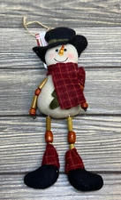 Vtg Christmas Ornament Michaels Cedar Lodge Stuffed Fabric Snowman Beads 9.5”