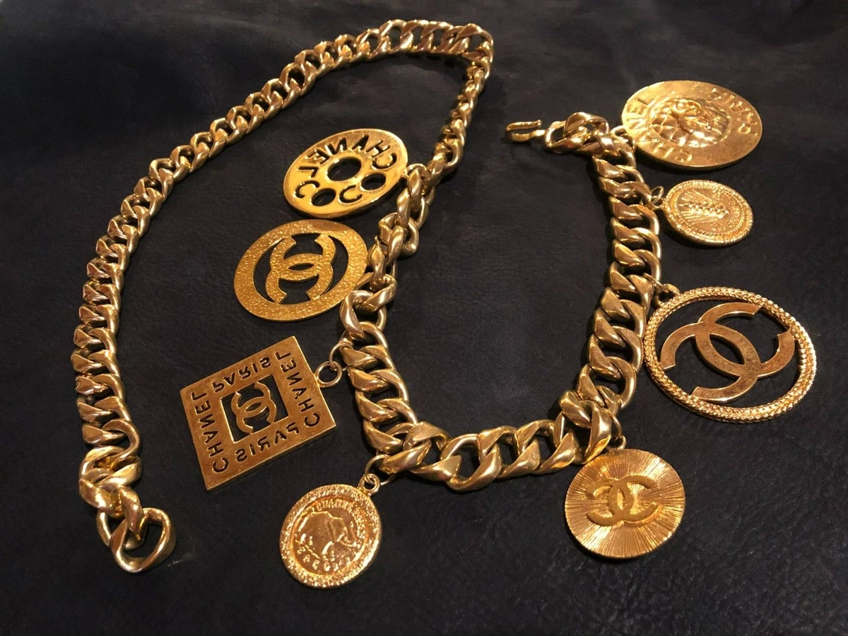 CHANEL Belt Chain AUTH Coco Mark Vintage Rare Necklace 80 gold Coin Logo  F/S　C76