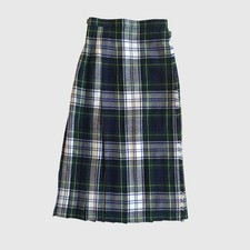 Vintage Girls New Wool Tartan Plaid Kilt Skirt Green Navy Pleated maxi Sz 10