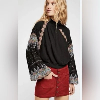 Free People Top Thermique Court à Manches Kimono Poché Métallisé, S - Photo 1/4