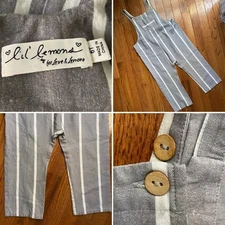 L’il Lemons (For Love & Lemons) $85 Kids Gray Stripe Linen Jumpsuit 6T NWOT