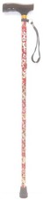 NRS Lightweight Folding Red Floral Walking Stick with Wooden Handle