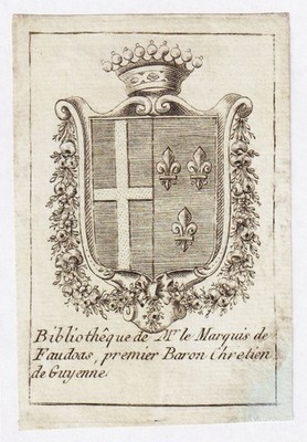 Exlibris Marquis De Faudoas Guyenne-Maine Blason Bookplate Gravure 18E
