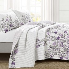 Lush Decor Tanisha Reversible Floral Quilt Set, 5 Full/Queen, Gray  Purple
