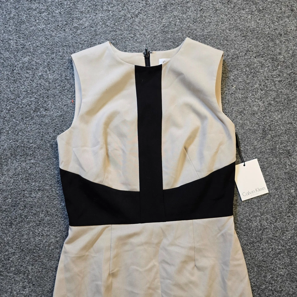 Vestido Calvin Klein para mujer talla 2 beige negro ajustado elástico cóctel carrera Foto 2 de 4