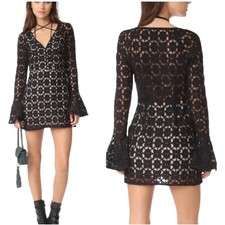 NWOTFree People Back To Black Black Crochet Mini Bell Sleeve Boho Dress Med or 6