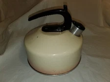 Vintage Enterprise Aluminum Whistling Tea Kettle Beige Pink Ombre 2 1/2 Qt USA