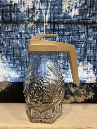 Vintage Anchor Hocking Prescut Syrup Pitcher Star of David Glass 6.25