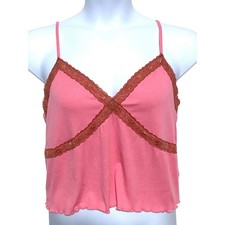 Y2K Pink Babydoll Lace Trim Crop Camisole XXL Coquette Fairy Soft Girl Romantic